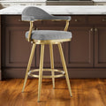 26'' Gray and Gold Fabric and Stainless Steel Counter Height Swivel Bar Chair
