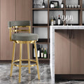 30'' Gray and Gold Faux Leather and Stainless Steel Low Back Bar Height Swivel Bar Chair