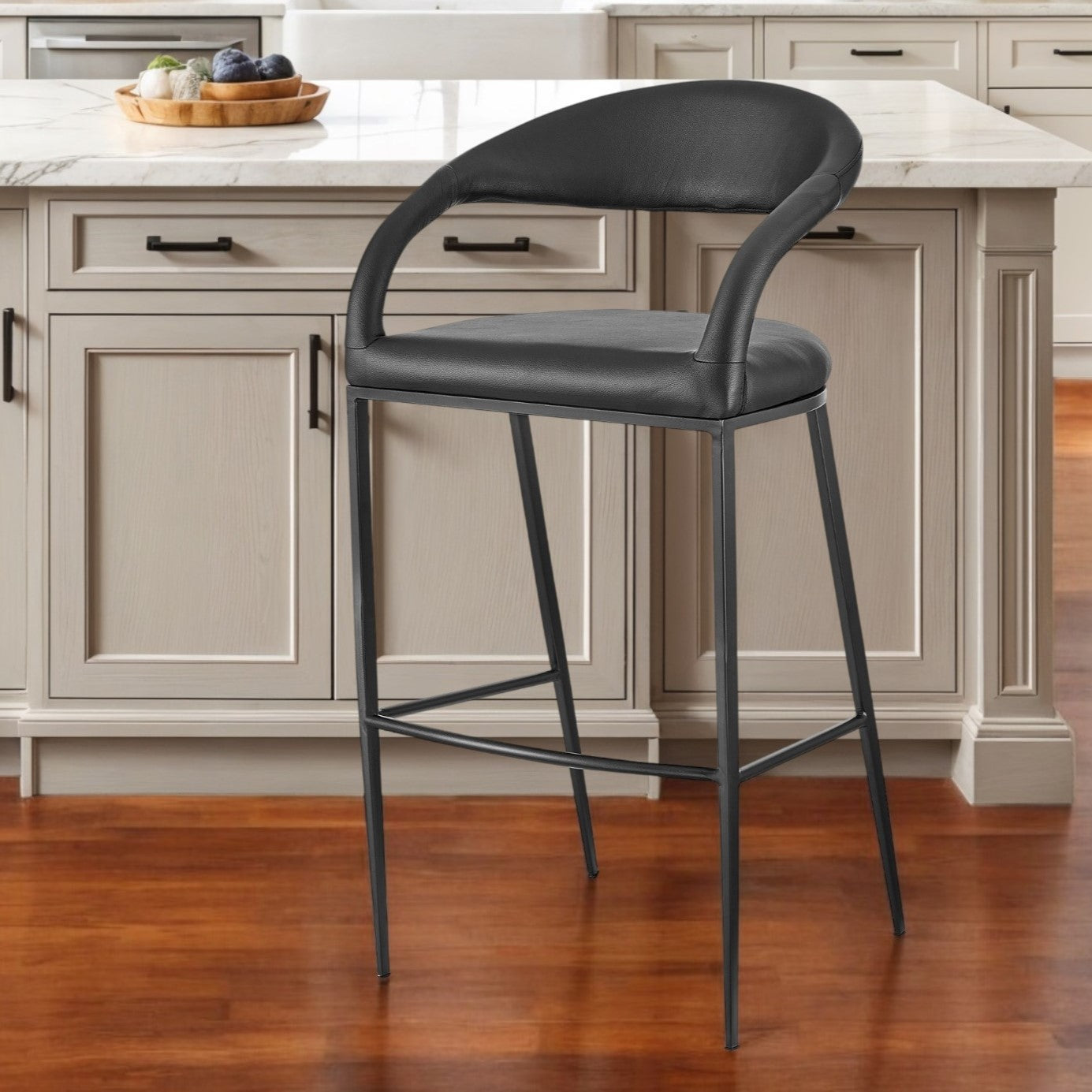 26'' Black Faux Leather and Iron Low Back Counter Height Bar Chair