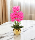 26 Pink Orchid Artificial Plant in a Hammered Gold Round Vase