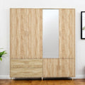 71 Natural Wood Mirrored Four Door Two Drawer Combo Dresser