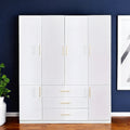 74 White Carved Geometric Six Door Three Drawer Combo Dresser