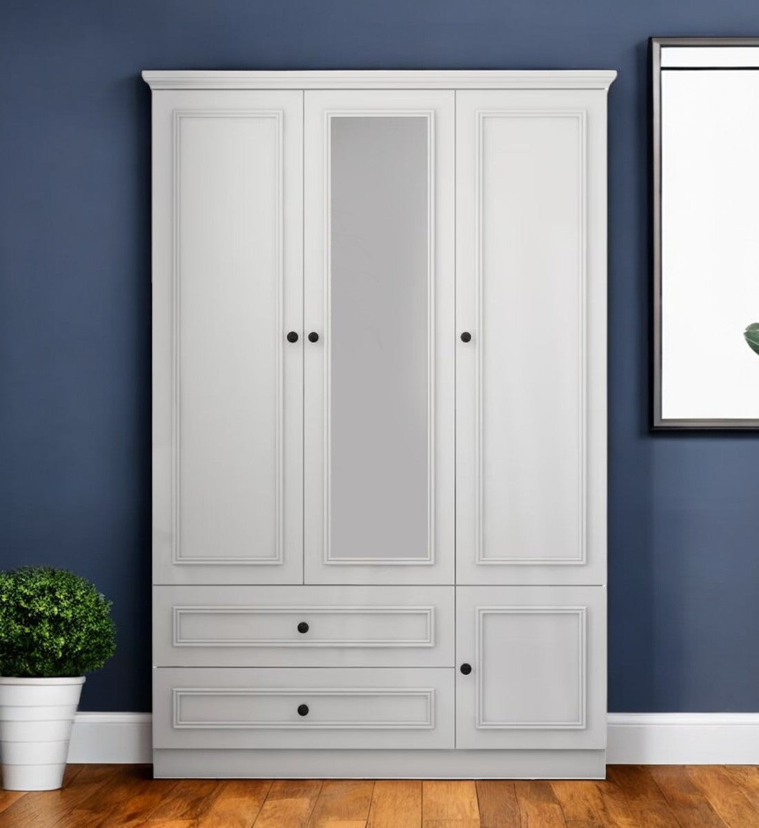 71 White Mirrored Four Door Two Drawer Combo Dresser