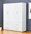 74 White Carved Geometric Four Door Four Drawer Combo Dresser