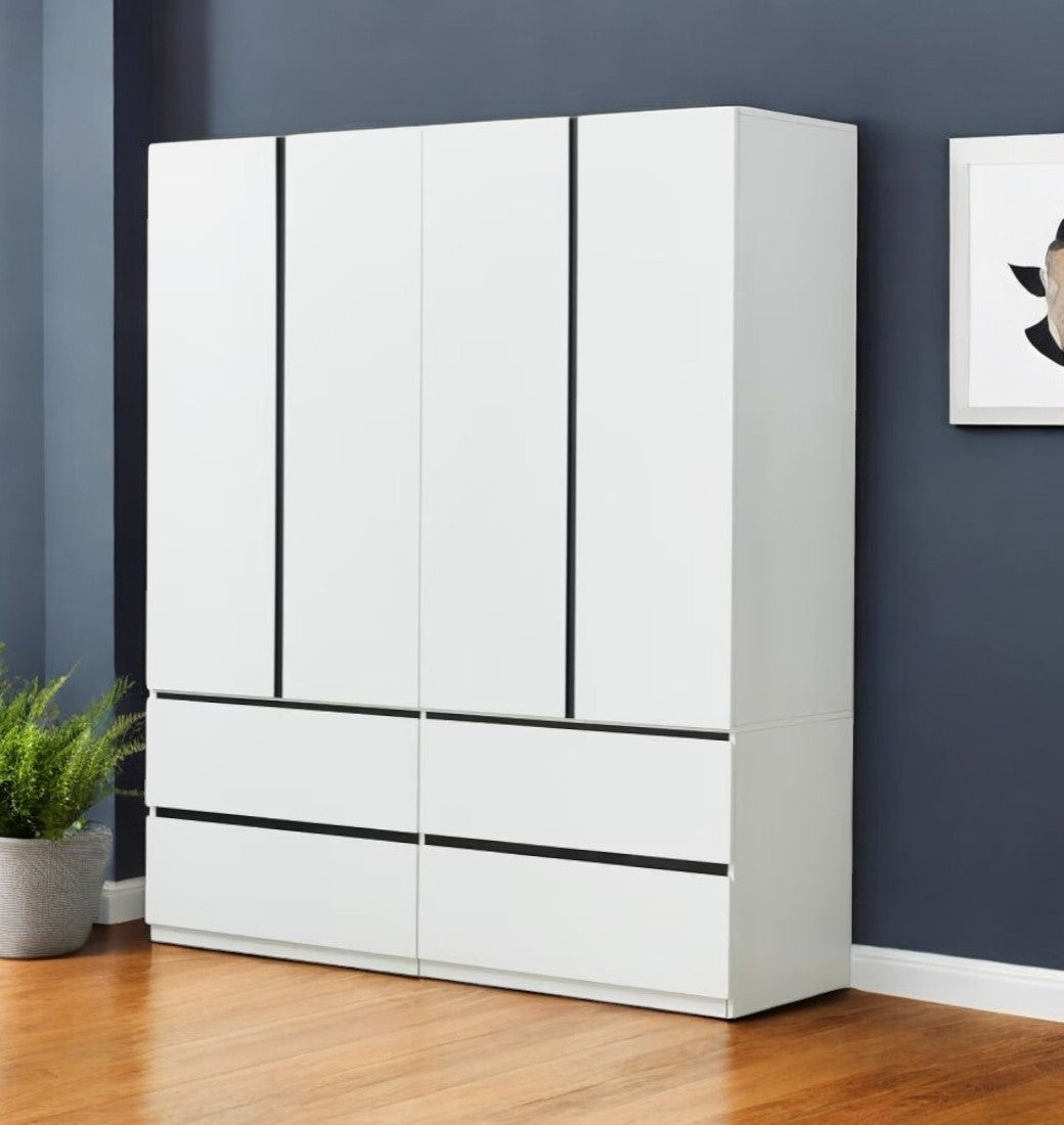 74 White And Black Four Door Four Drawer Combo Dresser