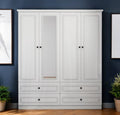 71 White Carved Geometric Mirrored Four Door Four Drawer Combo Dresser