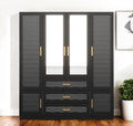 71 Black Gray And Gold Carved Geometric Mirrored Six Door Three Drawer Combo Dresser