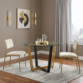 48 Clear And Gold Glass And Iron Sled Base Round Top Dining Table