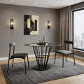 48 Clear And Black Glass And Iron Pedestal Base Round Top Dining Table