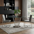 48 Clear And Silver Glass And Stainless Steel Pedestal Base Round Top Dining Table