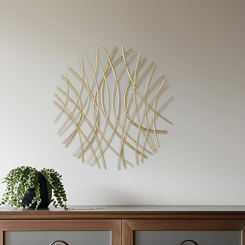 24 X 24 Gold Metal Circle Abstract Hanging Dimensional Sculpture