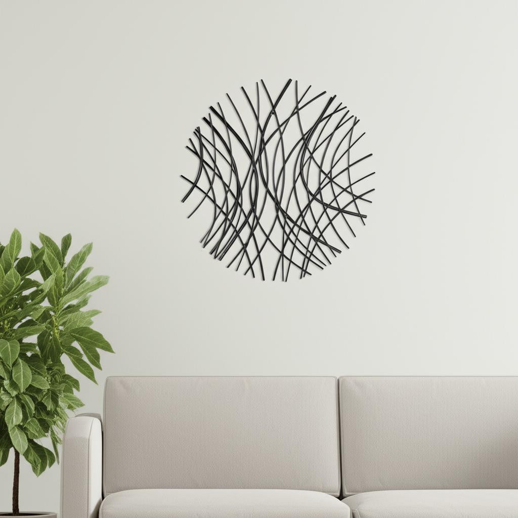 30 X 30 Black Metal Circle Abstract Hanging Dimensional Sculpture