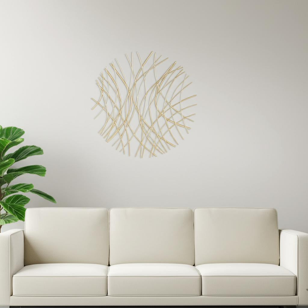 30 X 30 Gold Metal Circle Abstract Hanging Dimensional Sculpture