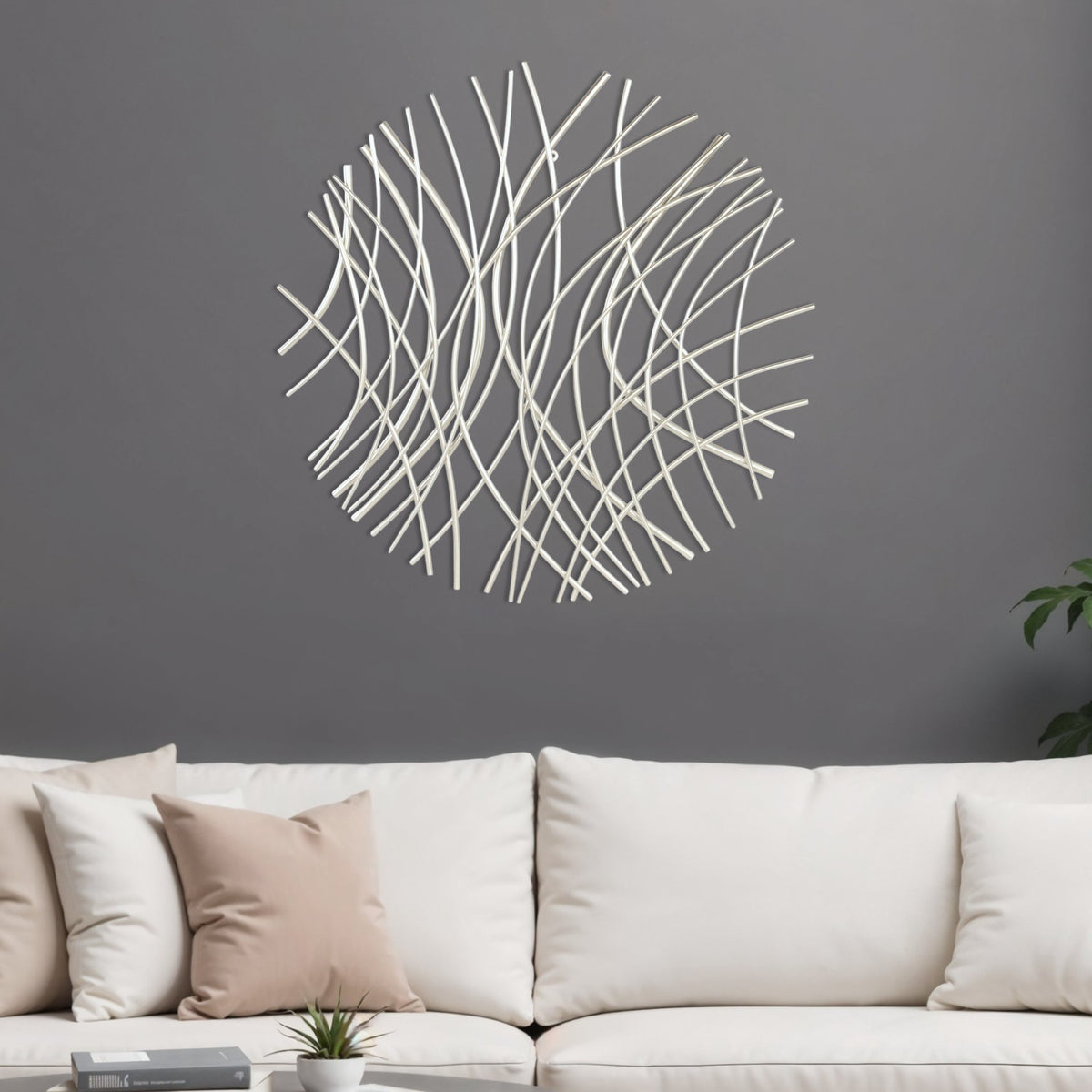 30'' X 30'' Silver Metal Circle Abstract Hanging Dimensional Sculpture