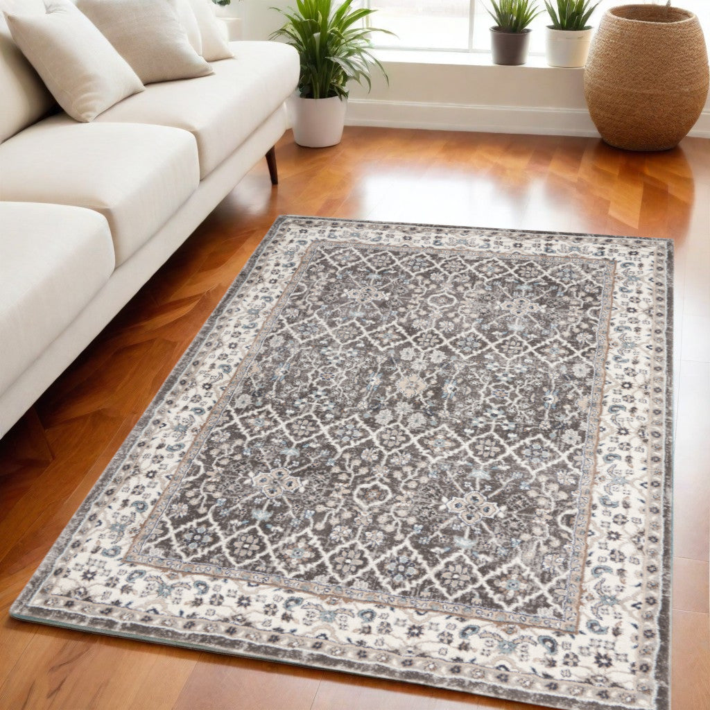 5' X 7' Gray Floral Power Loom Area Rug
