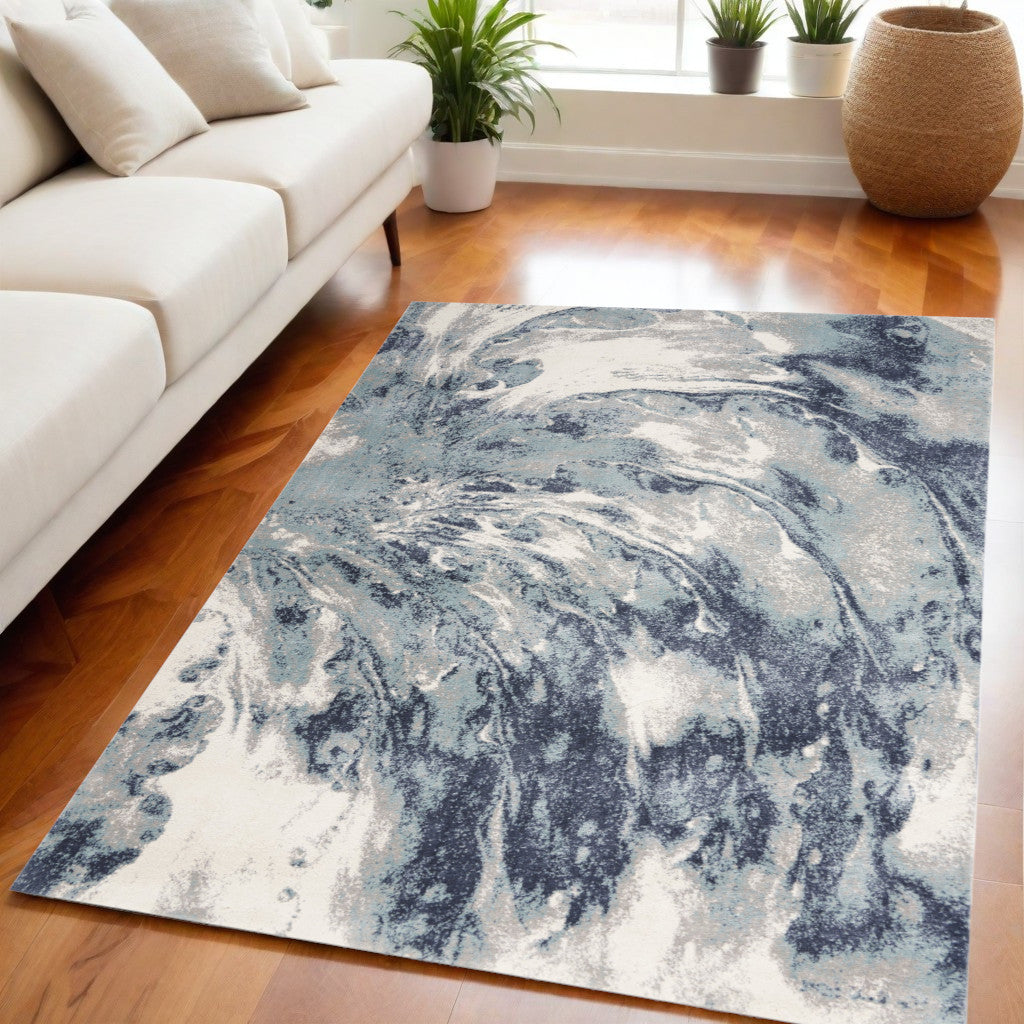 5' X 7' Blue Abstract Power Loom Area Rug