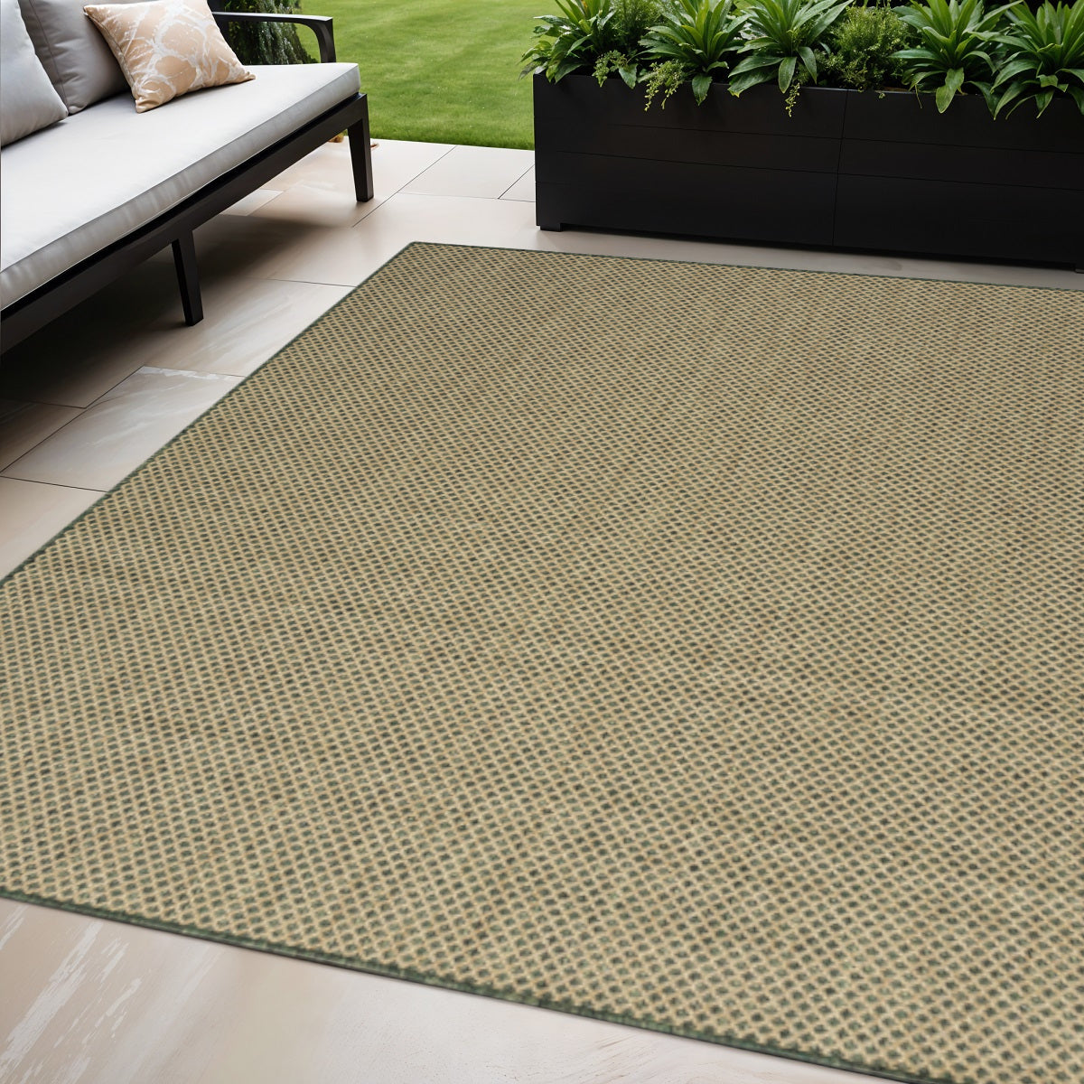 5 X 7 Green And Taupe Geometric Indoor Outdoor Area Rug