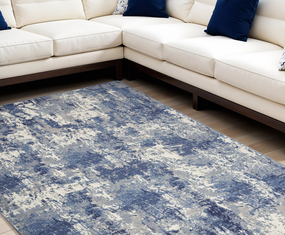 9' X 12' Blue Abstract Power Loom Area Rug