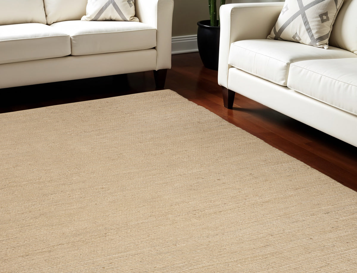 9' X 12' Beige Jute Hand Woven Area Rug
