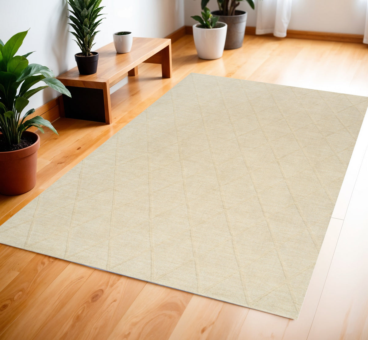 4' X 6' Ivory Wool Geometric Area Rug
