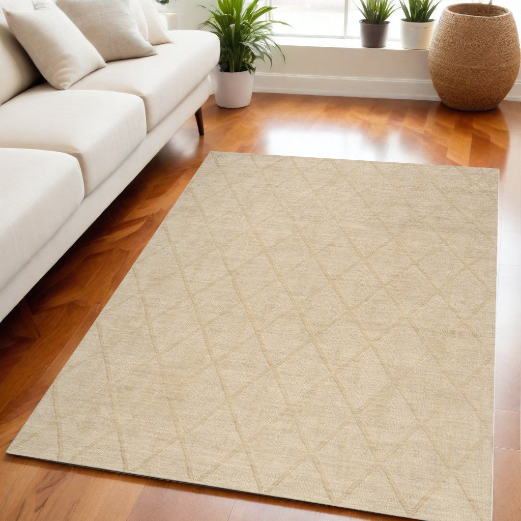 5' X 7' Beige Wool Geometric Area Rug