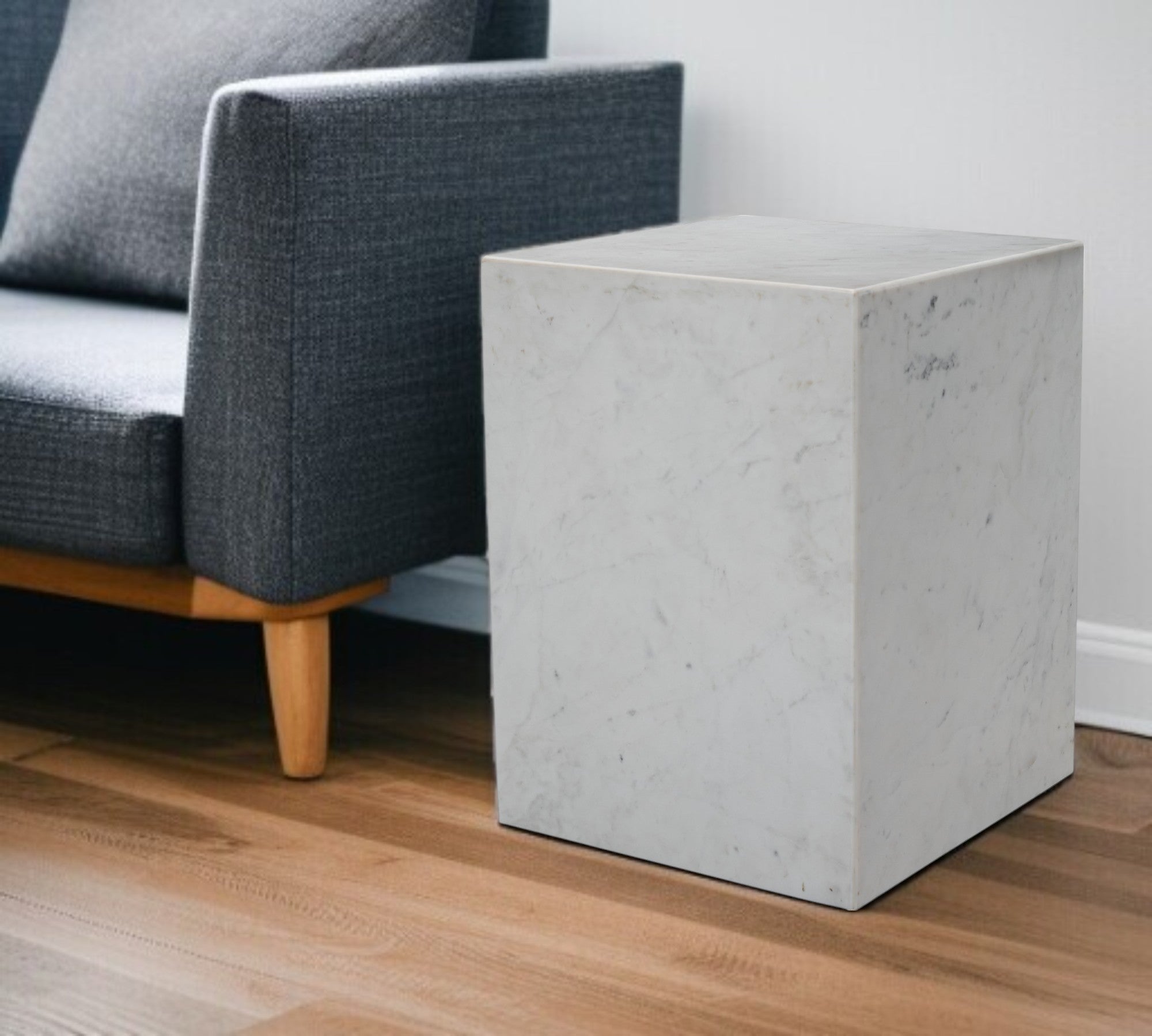 20'' White Marble Square Block End Table