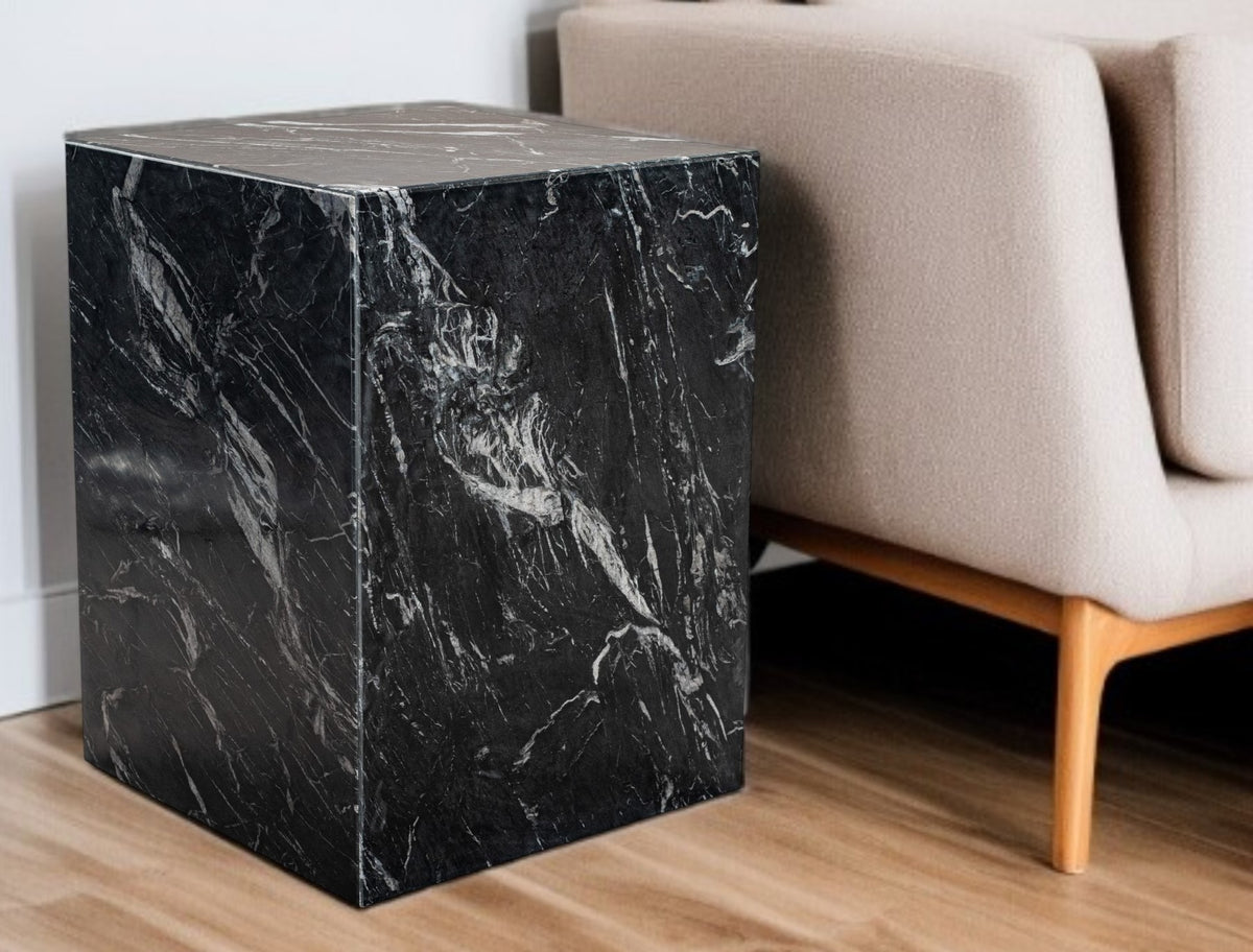 20'' Black Marble Square Block End Table