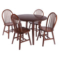 Dawson Extendable Round Dining Table with 4 Windsor Chairs, 43 Wide, Walnut