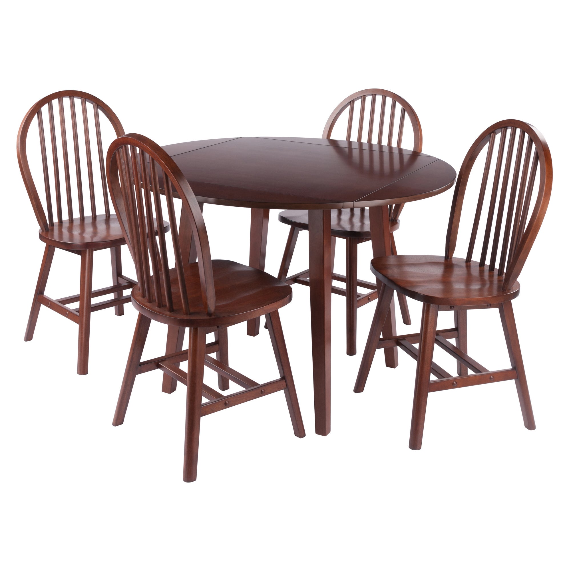 Dawson Extendable Round Dining Table with 4 Windsor Chairs, 43 Wide, Walnut