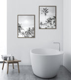 Sylvie Coastal Coconut Palm Tree Beach BW Framed Canvas Set by The Creative Bunch Studio