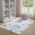 5 X 8 Off White Brown Green And Blue Castle and Rainbow Youthful Area Rug