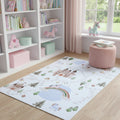 7 X 10 Off White Brown Green And Blue Castle and Rainbow Youthful Area Rug