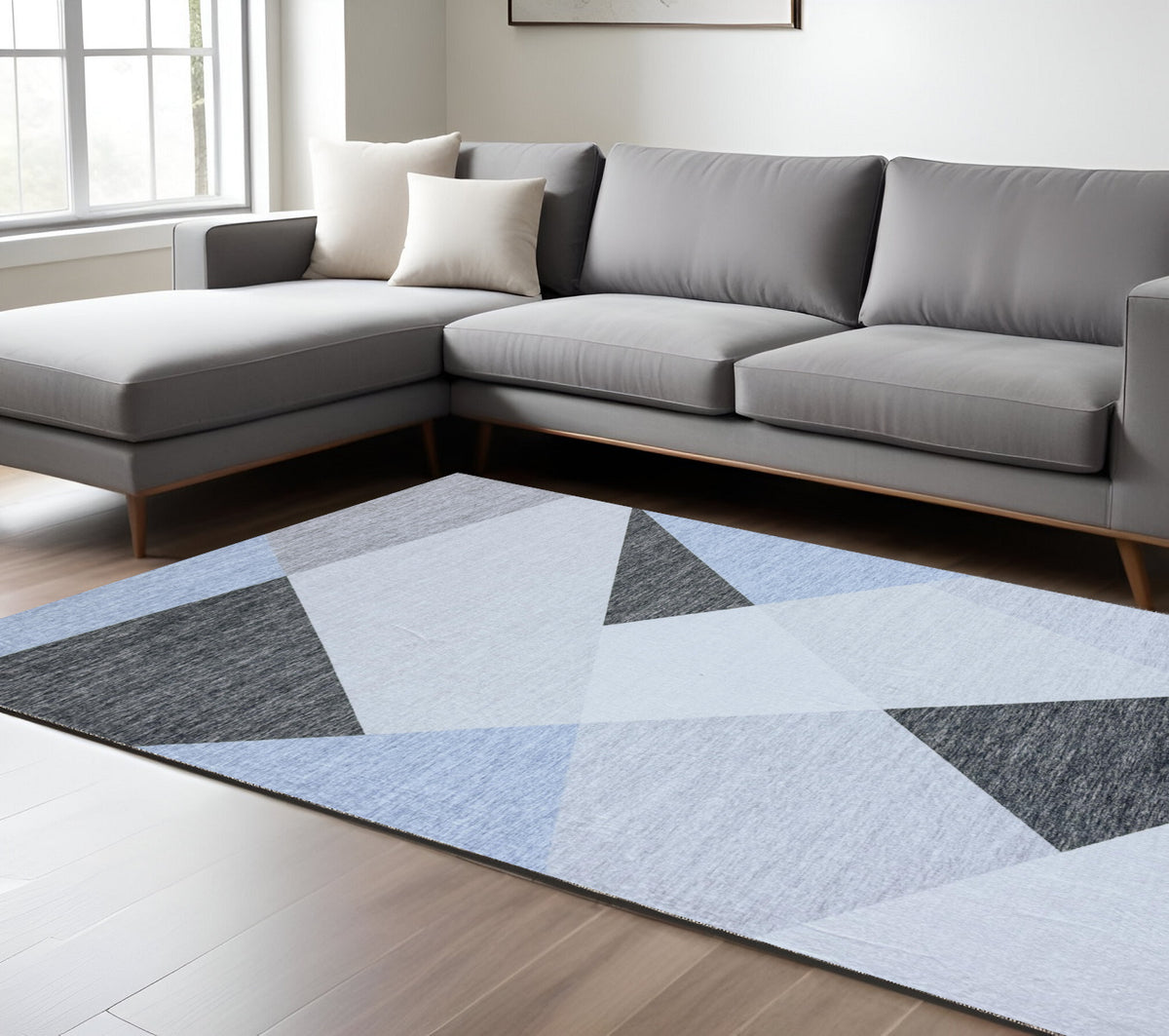 8' X 11' Blue and Gray Geometric Area Rug
