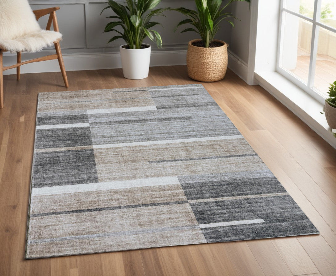 4' X 6' Gray and Brown Abstract Area Rug
