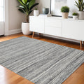 4 X 6 Ivory Gray And Black Wool Striped Hand Woven Area Rug