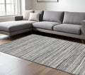 12 X 15 Ivory Gray And Black Wool Striped Hand Woven Area Rug