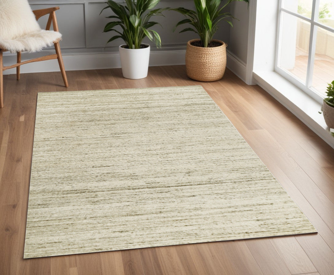 4 X 6 Ivory And Brown Wool Striped Hand Woven Area Rug