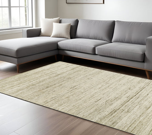 10 X 14 Ivory And Brown Wool Striped Hand Woven Area Rug