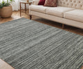 5 X 8 Dark Gray And Ivory Wool Striped Hand Woven Area Rug