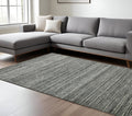 12 X 15 Dark Gray And Ivory Wool Striped Hand Woven Area Rug