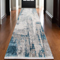 3 X 10 Gray Blue And Ivory Abstract Runner Rug With Fringe