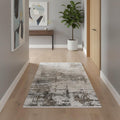 3 X 10 Ivory Gray And Brown Abstract Runner Rug With Fringe