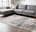 8 X 10 Ivory Gray And Brown Abstract Area Rug With Fringe