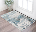 2 X 3 Ivory Blue And Brown Abstract Area Rug With Fringe