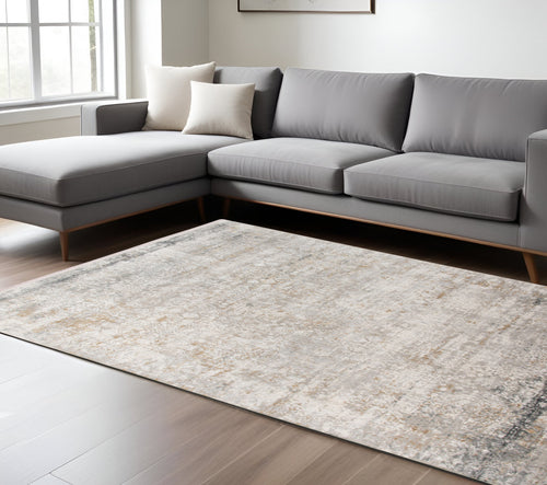 10 X 14 Gray Ivory And Brown Medallion Area Rug With Fringe