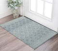 2 X 3 Blue Gray And Ivory Wool Geometric Hand Hooked Area Rug