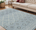 5 X 8 Blue Gray And Ivory Wool Geometric Hand Hooked Area Rug