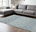 9 X 13 Blue Gray And Ivory Wool Geometric Hand Hooked Area Rug