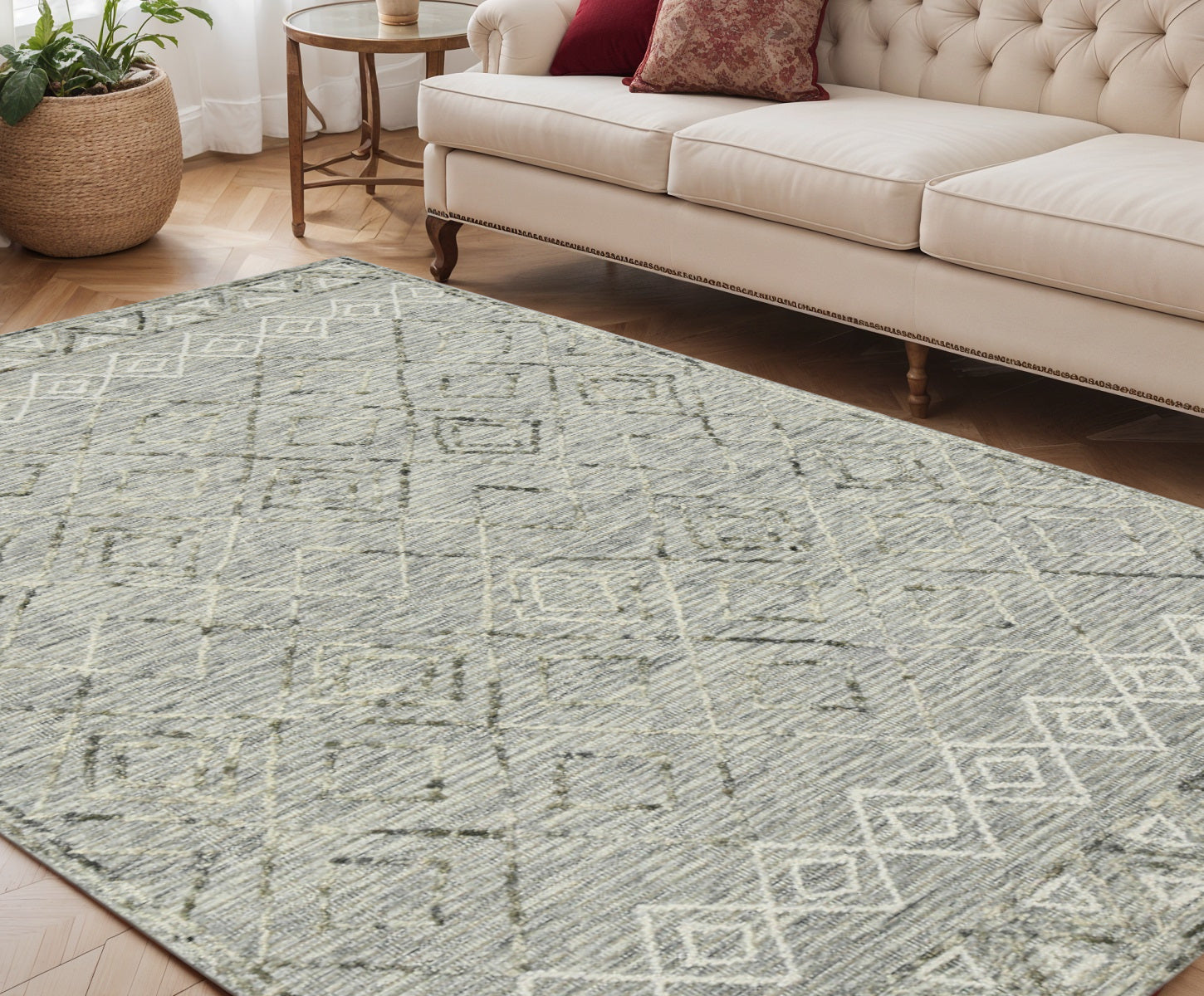 5 X 8 Gray Ivory And Black Wool Argyle Hand Hooked Area Rug