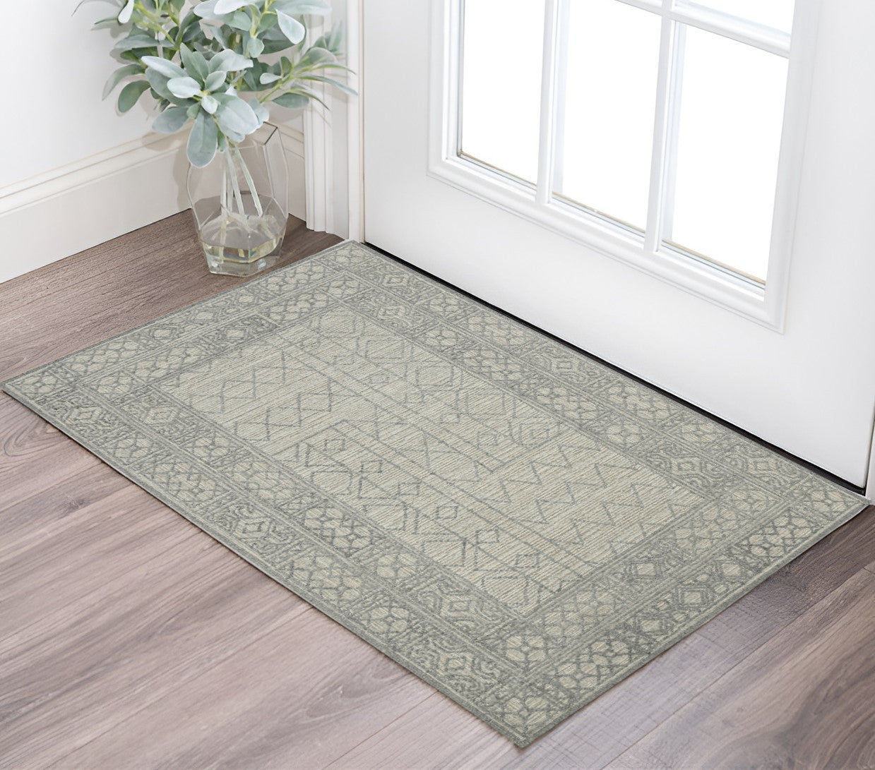 2 X 3 Gray And Ivory Wool Southwestern Hand Hooked Area Rug
